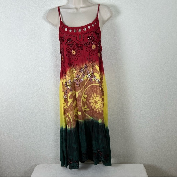 VTG Just Cruisin women Free size rayon sun dress tiered Bohemian Hippie unique - Picture 6 of 9